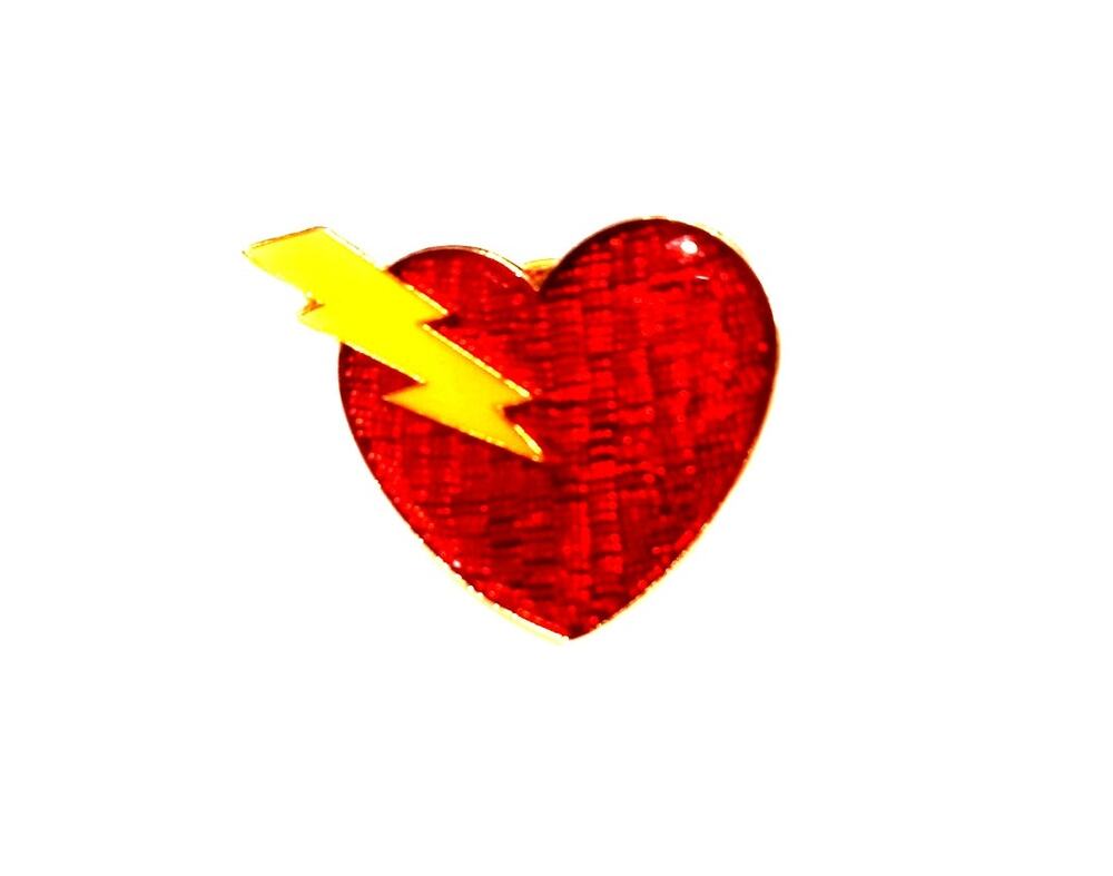 Vintage Red Heart Collectible Pin with Lightning Bolt detail 0396